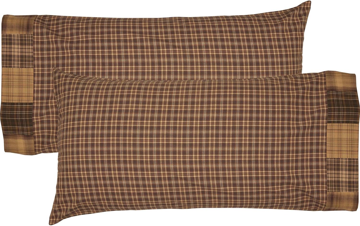 VHC Brands Prescott Block Border Plaid Cotton Rustic Patchwork Bedding Accessory, King Pillowcase Set 21x40