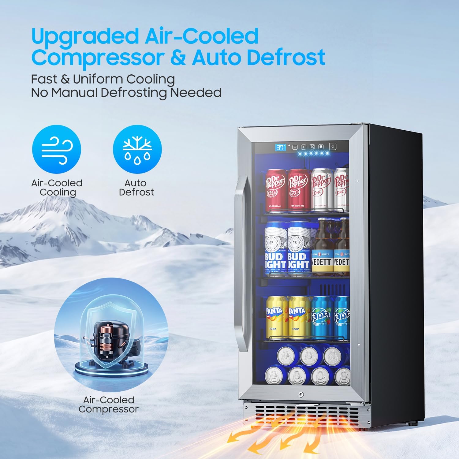 15In Under Counter Beverage Refrigerator, 92Cans Drink Fridge for Kitchen thumbnail