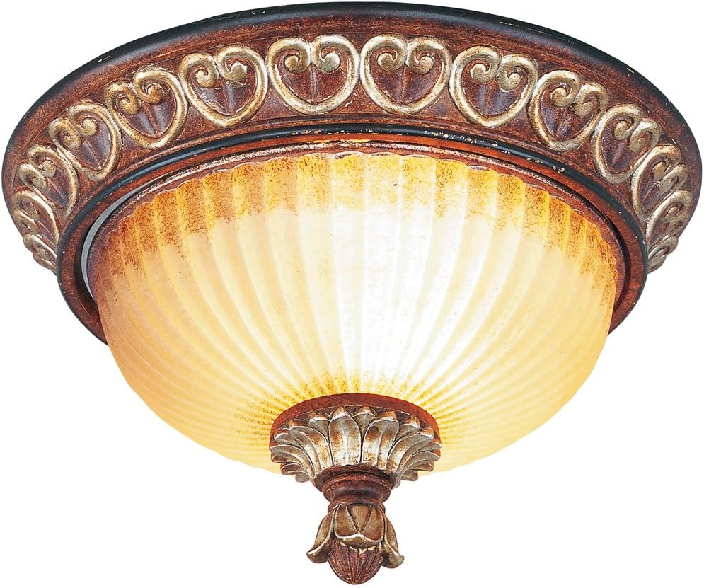 Lighting 8562-63 Villa Verona 2 Light Verona Bronze Finish Flush Mount with Aged Gold Leaf Accents and Rustic Art Glass