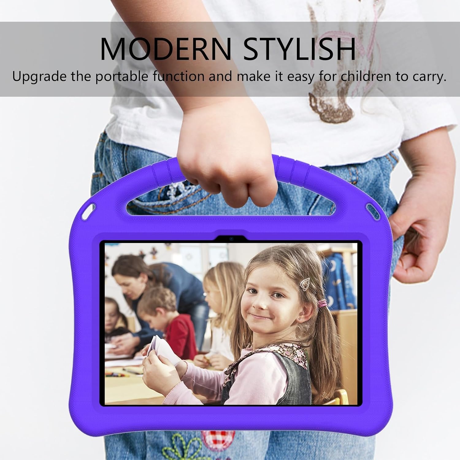 Case Compatible with Kindle Fire 7 Tablet 2022, Lightweight EVA Protective Kid-Friendly Drop Proof Handle and Impact Resistance Shoulder Strap (Purper) image 5