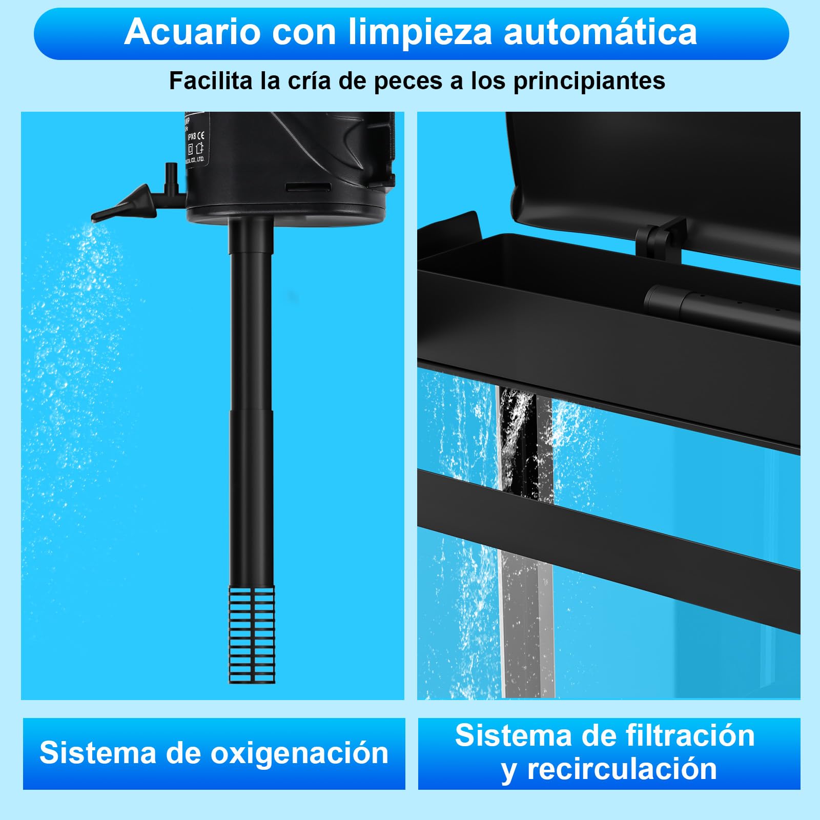 15L Acuario de Cristal Acuarios y Peceras Completas,con Sistema de Filtrado Integrado e Iluminación LED,Acuarios de Iniciación, Negro