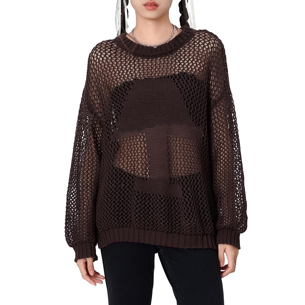 【COSYHARU】see-through mesh knitwear Women Crochet Knitted Hollow Out Sweater Pullover Long