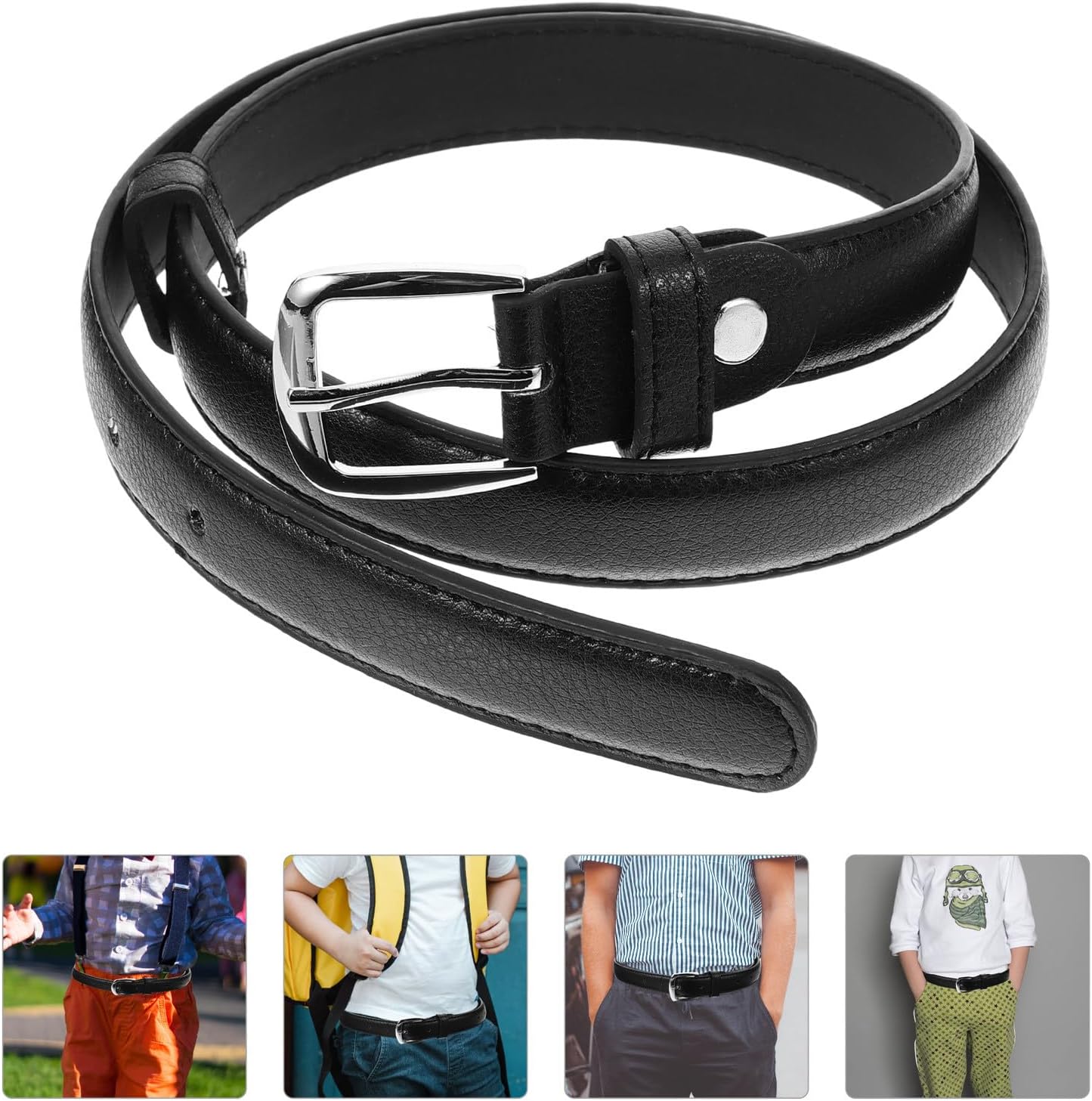 Adjustable Dark Color Boys' Belt for Pants, Waist Strap with Buckle, Sturdy Jeans Belt for Boys Age 85, Suitable for Casual and School Wear