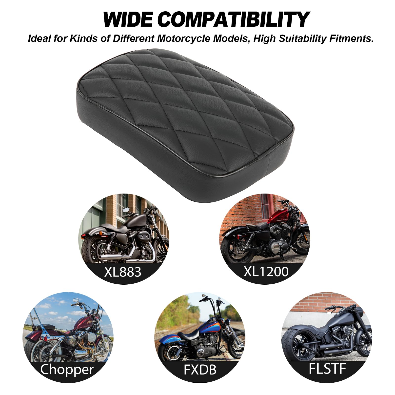 DREAMIZER Coussin de passagers arrière à moto, Coussin de Siège Passager Moto avec 8 Ventouses, Sièges pour moto Compatible avec Harley Sportster XL883 1200 Dyna pour Softail Cruiser Chopper Custom