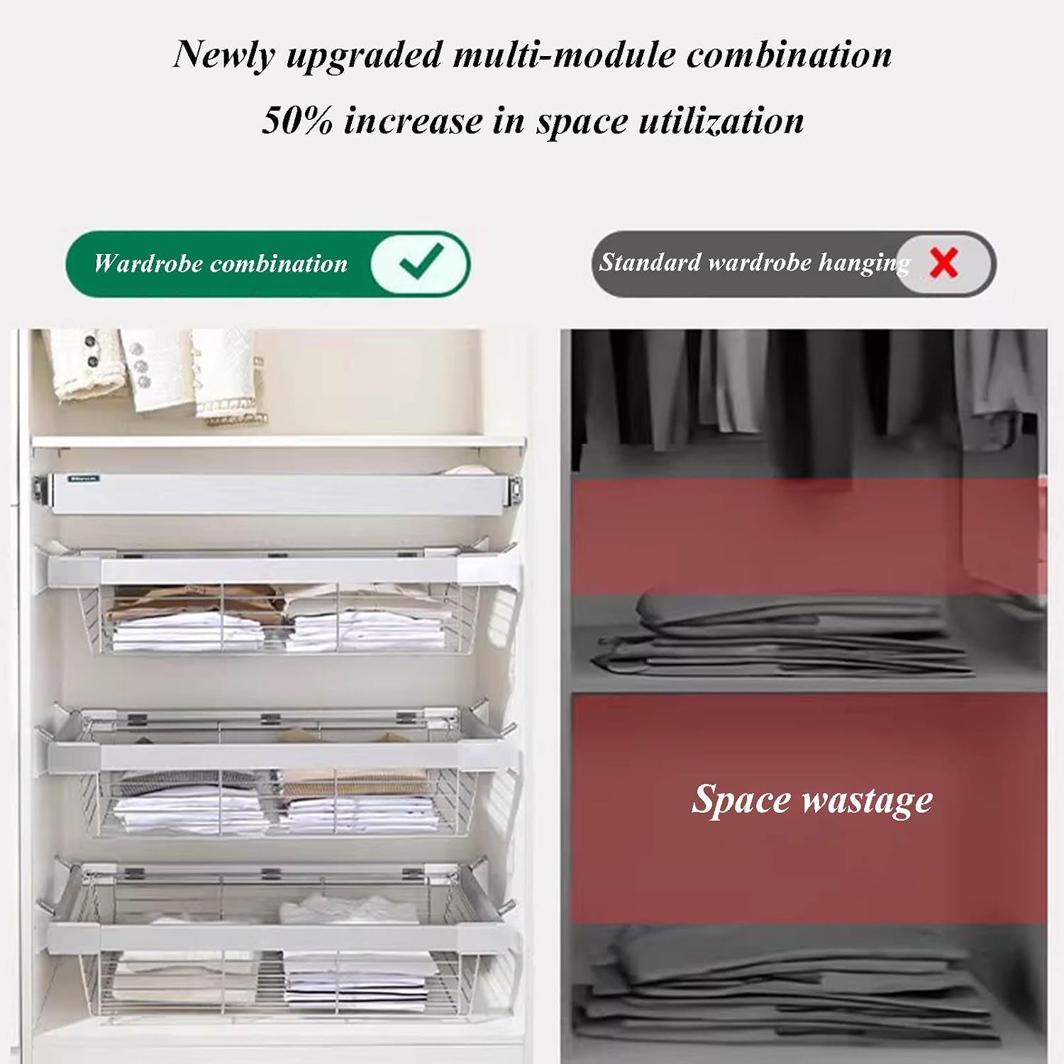 Slide Out Clothes Basket Cabinet Storage Shelves Pull Out Cabinet Drawer Organizer Wire Frame Stainless Steel Heavy Duty Sliding Drawer for Bedroom Wardrobe, Kitchen