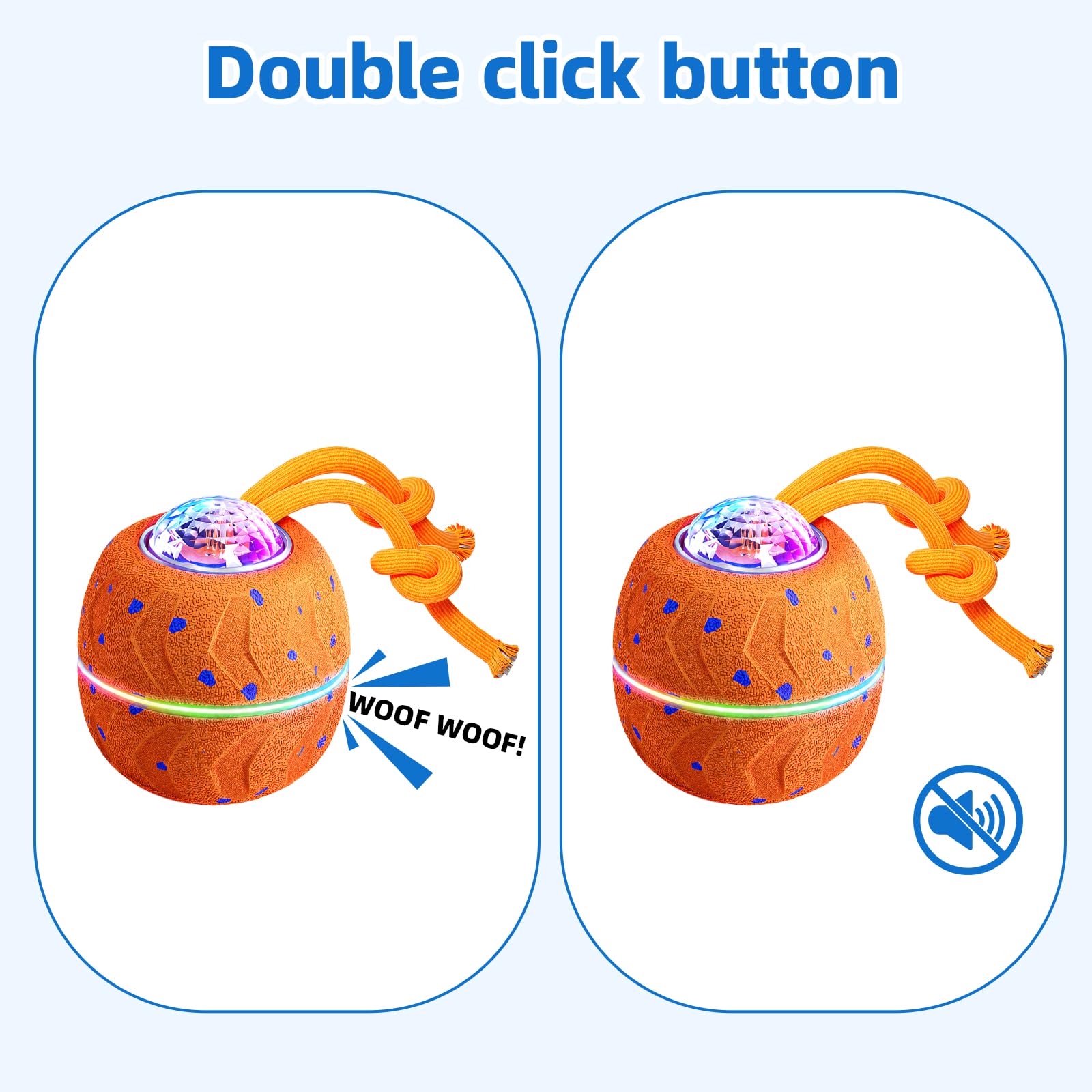 Palla Interattiva per Cani - Wicked Ball Rolly con Coda & Abbai, Palla Automobile Rotolante 3 Modalità, E-TPU, Ricaricabile USB-C, Luci RGB, per Cani di Taglia Media-Grande