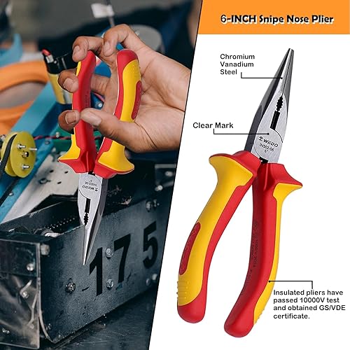 Miniatura 17 de WEDO Juego de 3 alicates aislados, VED 1000V Kit de alicates para electricista, alicates Lineman de 8 pulgadas, alicates de punta de aguja larga