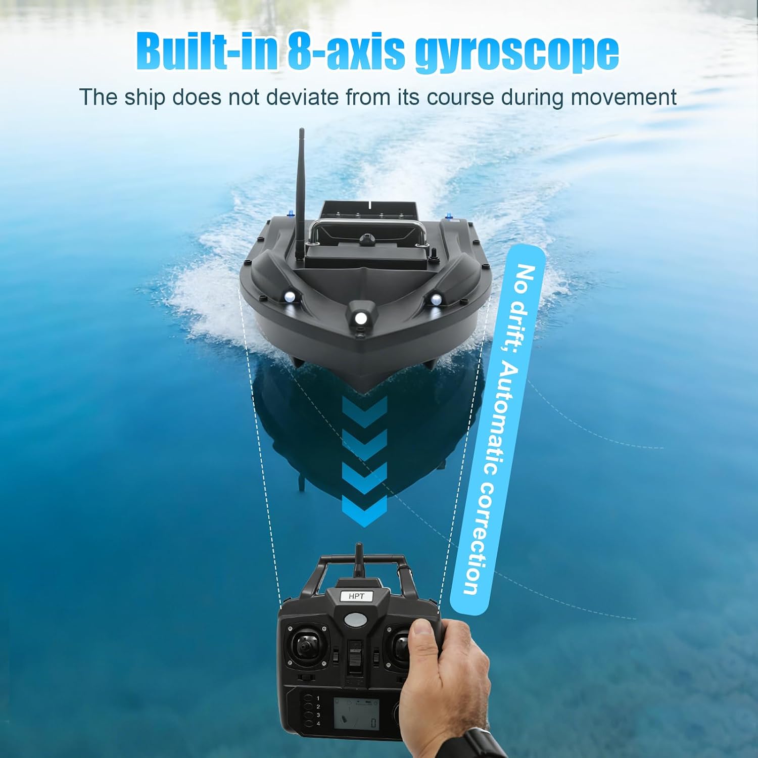 Fishing Bait Boat, RC Bait Boat with 1968ft Remote Control, 5200mAh Battery, Single Bait Container, 16 GPS Waypoints & Auto Return, ABS Waterproof Design for Lake and Saltwater Fishing