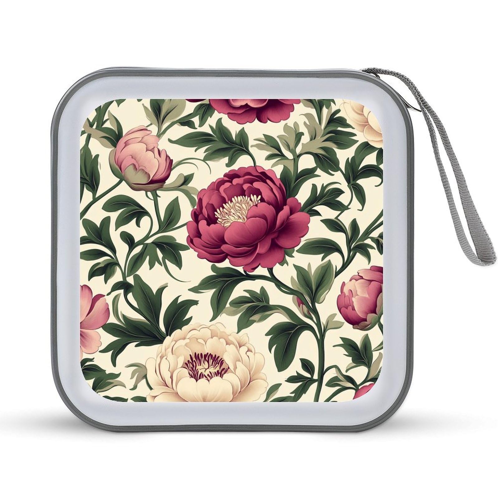 Beautiful Floral Peonies Pattern CD Case DVD Storage Case Portable