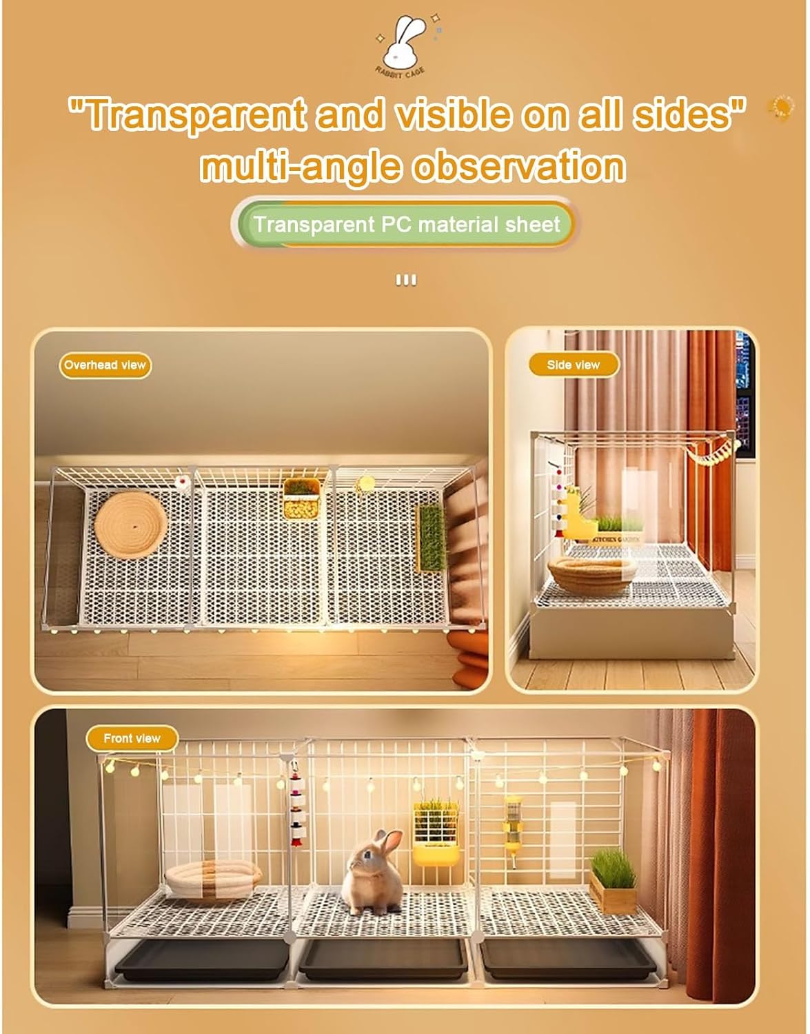 Indoor Rabbit Cages, DIY Encrypted Rabbit Hutch,Dedicated to Dwarf Rabbits for Raising Small Pets, Household Transparent Viewing (Color : Style2, Size : 72 x 35 x 52 cm)