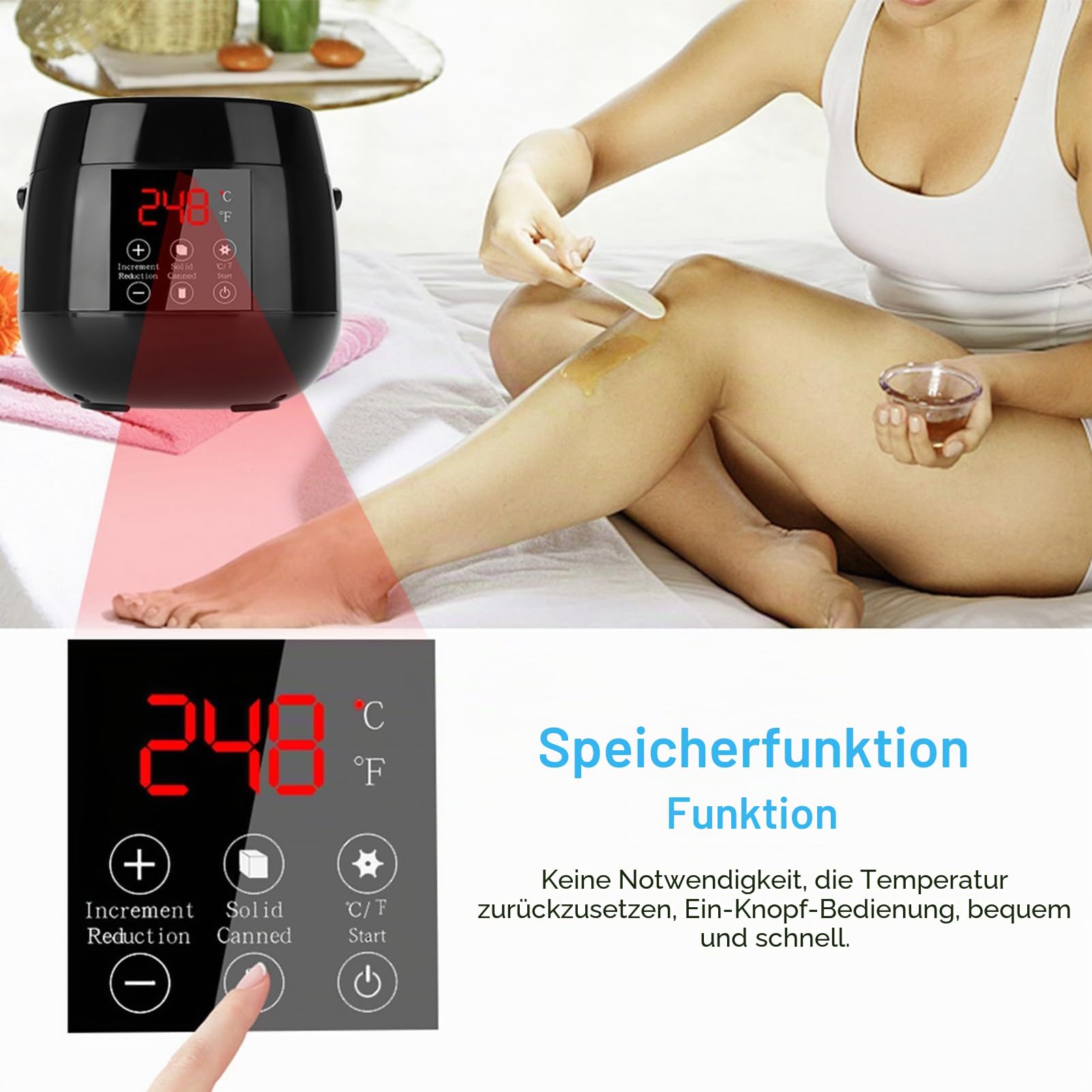 Wachswärmer, Wachs Haarentfernung Waxing Set Haarentfernungsgerät Harter Heißwachs Wärmer LED-Anzeige mit 4 Hartwachs-Bohnen und Applikatorstäbchen für Ganzkörper, Beine, Gesicht, Augenbrauen