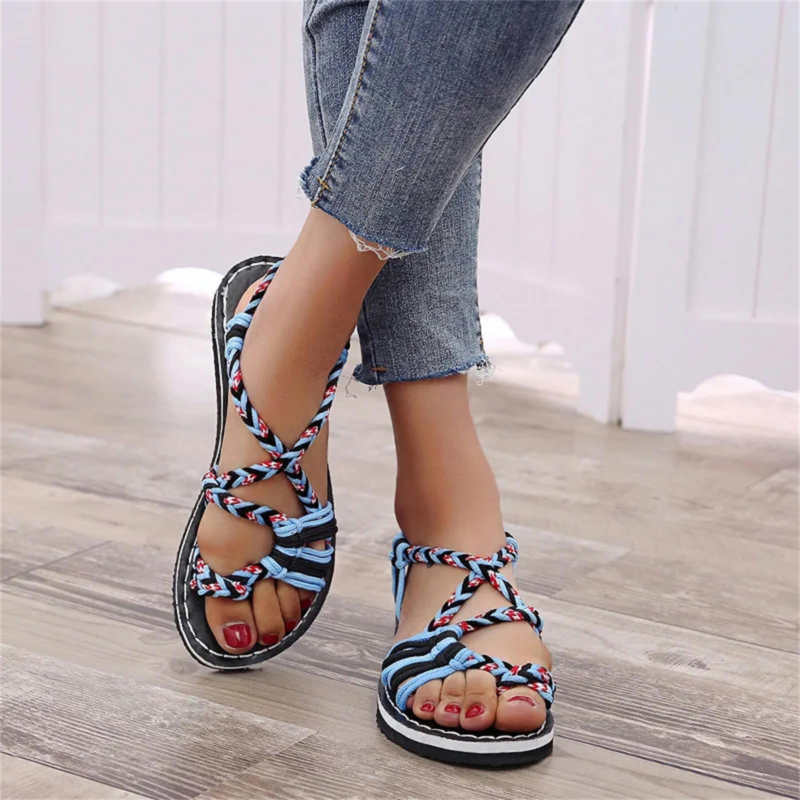 Sandali Donna estive Donne Sandali più Size Donne Sandali Spiaggia Casual Sandali Misti Sandali A Nodo di Corda Sandali Aperti-h-38