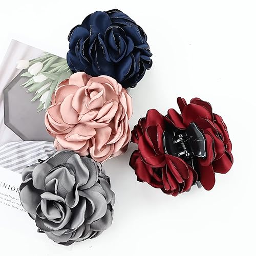 Miniatura 6 de Cinaci Paquete de 4 pinzas de plástico negro para el cabello con rosas grandes y grandes, pinzas para moño, accesorios para mujeres y niñas