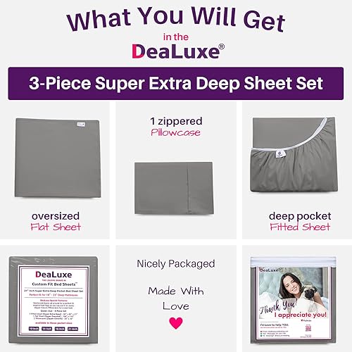 Miniatura 5 de Sábanas de bolsillo extra profundo para cama individual  3 piezas incluye sábana bajera de 18 a 21 pulgadas  Sábana encimera de gran tamaño  1 funda