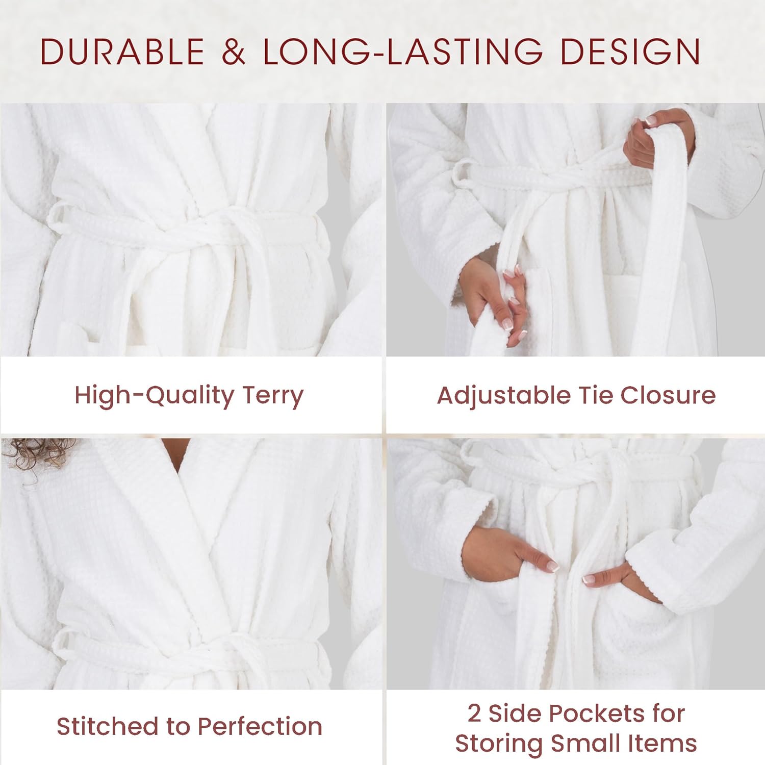 Be Relax Bathrobe for Women - Full Length Terry Cotton Robe with Shawl Collar and Hood, Warm and Cozy Robe with Belt & Pocket - Image 3