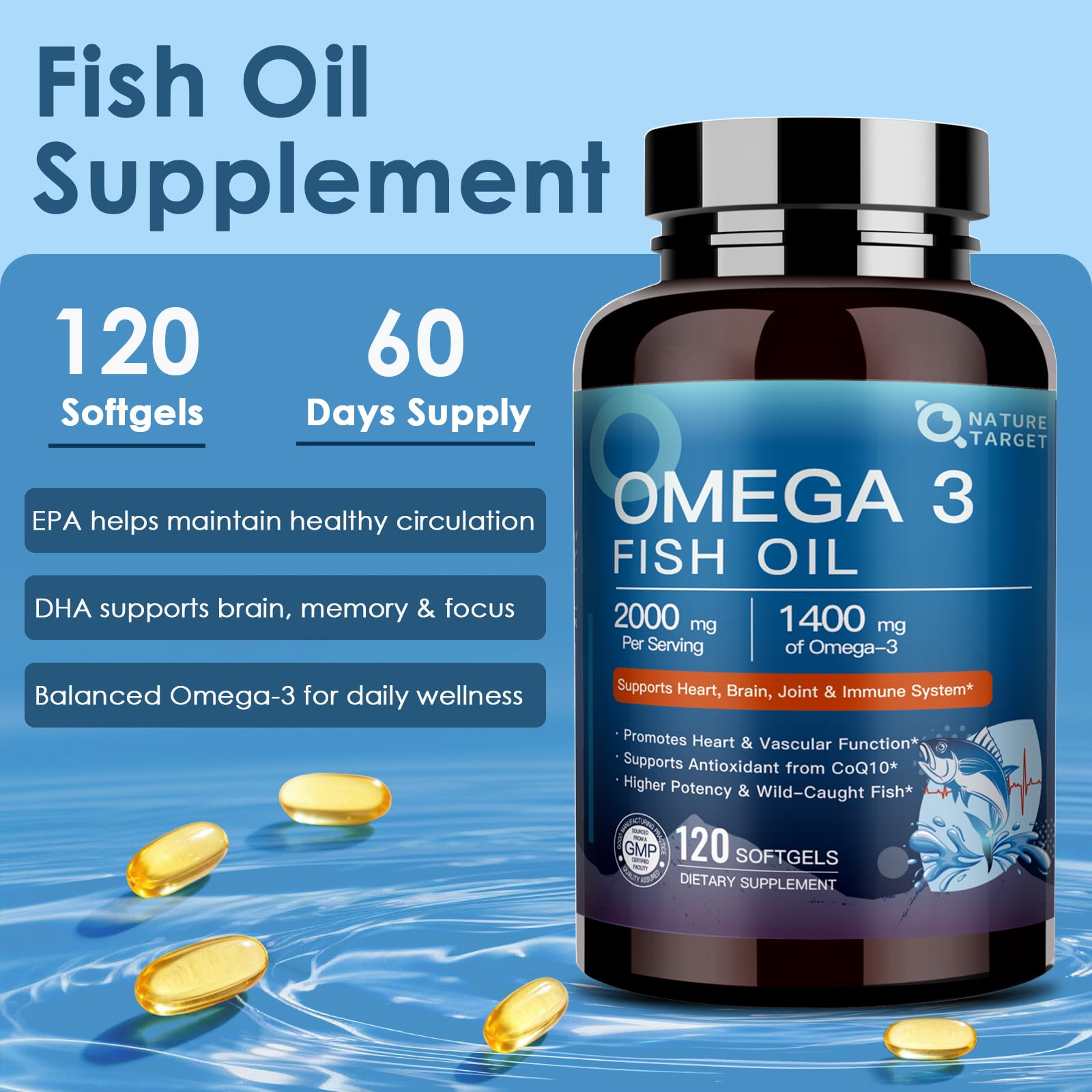 NATURE TARGET Omega 3 Fish Oil 2000mg, Advanced Absorption, 120 Softgels — Amazon image 4