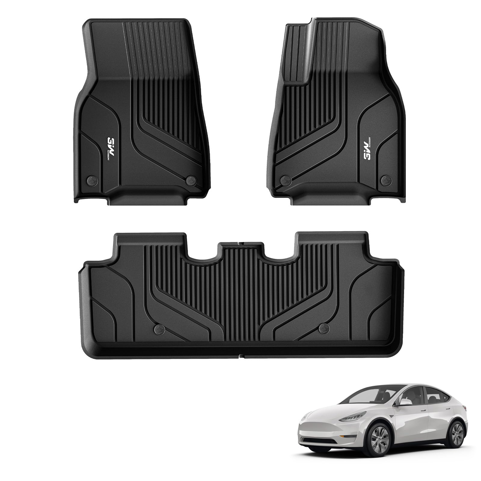 3W Floor Mats Fit for Tesla Model Y 2021-2024 2024 (Not for Juniper), All Weather Dog Friendly TPE Car Mat, Waterproof Anti-Slip Easy to Clean Heavy Duty Model Y Accessories
