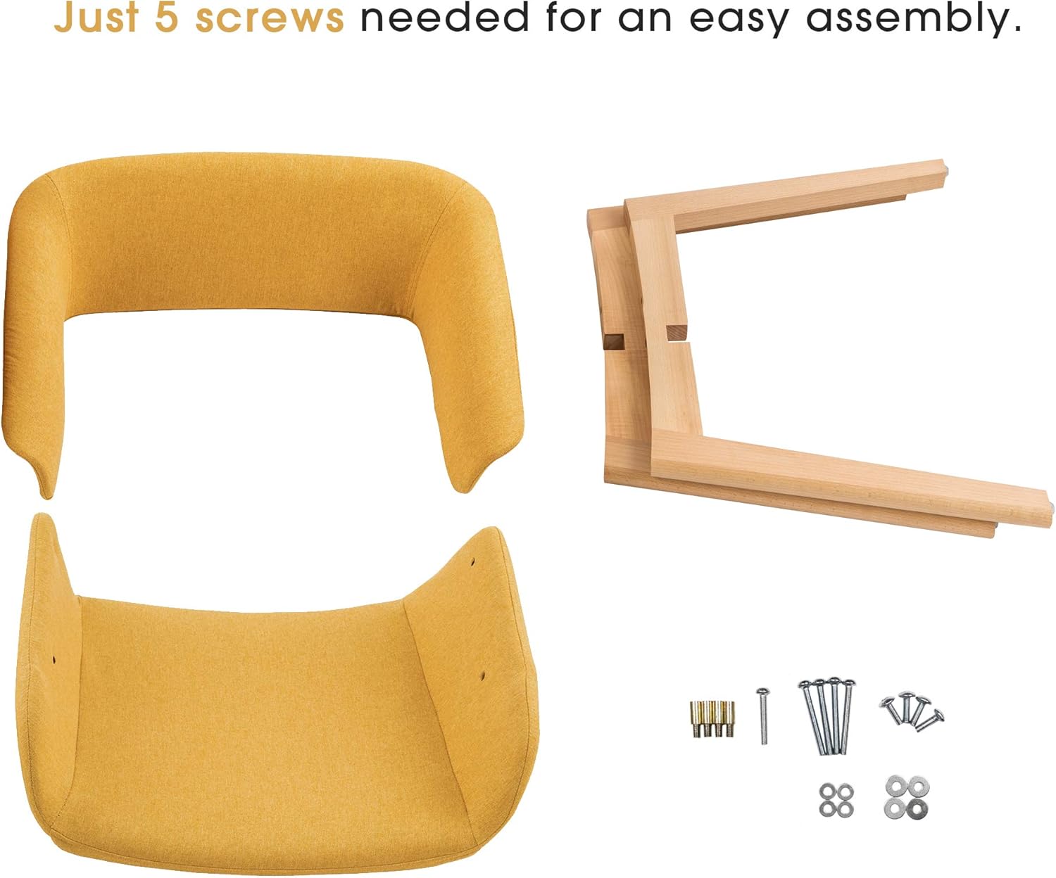 ivinta Modern Dining Room Chair Set of 2 for Kitchen, Mid-Century Upholstered Fabric Accent Chair with Solid Wood Legs Yellow - Chairs