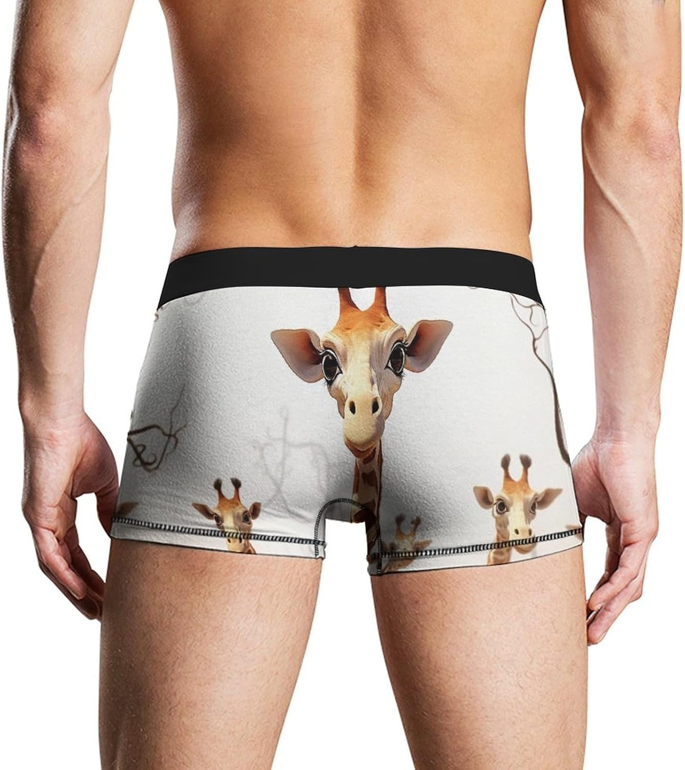 Cute Cartoon Funny Giraffes Mens Boxer Briefs Short Breathable Underwear Trunks Soft Moisture-Wicking Boxer Shorts Novelty Underpants 2XL White