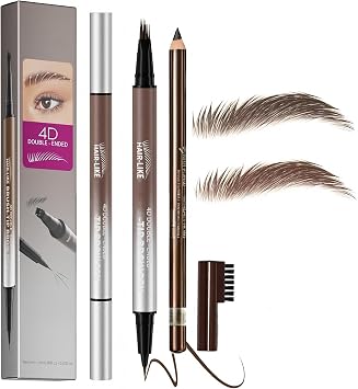 2PCS Eyebrow Pencil,Microblading Eyebrow Pencil with 4 Micro-Fork Tips, Long-Lasting Brow, Waterproof, Smudgeproof Brow Pen Easy Creation of Natural Looking Defined Eyebrows Brown
