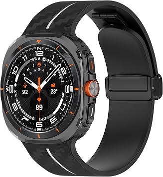 Compatible for Samsung Galaxy Watch Ultra Band 47mm for Men Women, Soft Silicone Waterproof Sport Strap, Stylish Carbon Fiber Replacement Galaxy Watch Ultra Bands-Black 1
