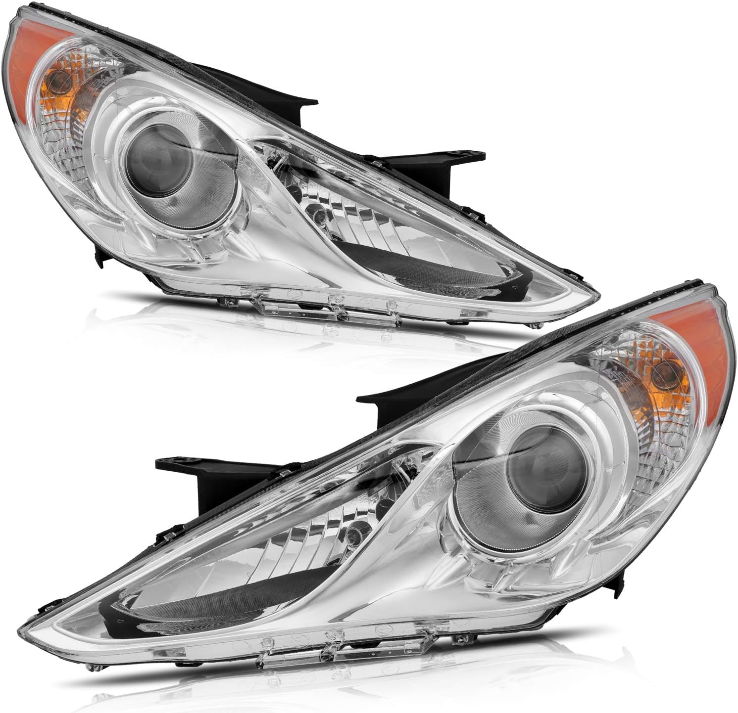 cciyu Headlight Assembly fit for 2011 2012 2013 2014 for Hyundai Sonata Chrome Housing Amber Corner, Driver and Passenger Side