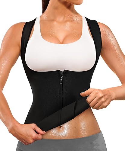 Traje de sauna para mujer, chaleco de entrenamiento de cintura delgado, corsé de neopreno, camiseta sin mangas con cremallera, camiseta moldeadora