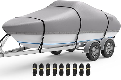 Vista 17 de Cubierta de barco RVMasking, de poliéster de lona ultragruesa de 1400D con doble revestimiento impermeable de PU, se adapta a 17-19 pies de barco