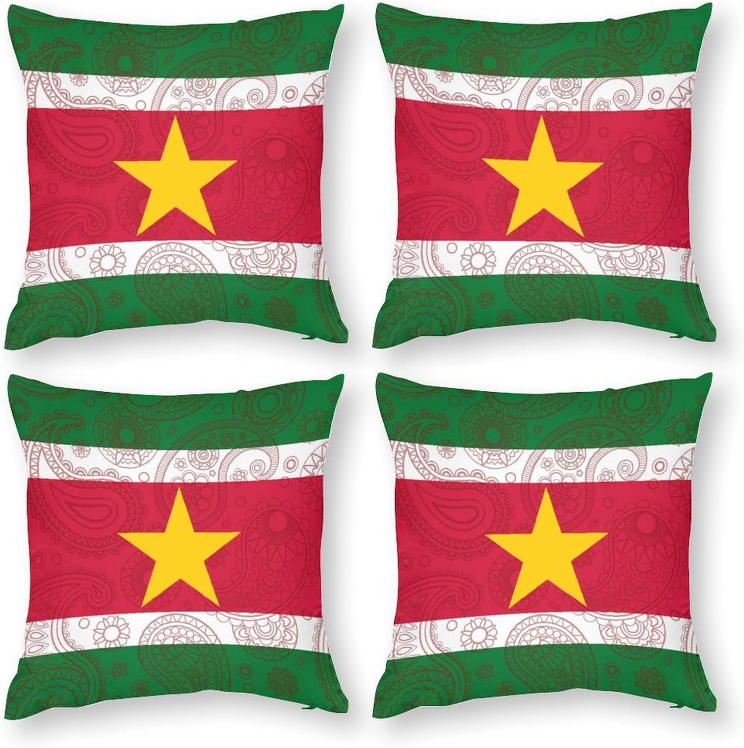 Suriname Flag Paisley Pattern Printed Throw Pillow Case 4 Pcs Soft Pillowcases Pillows Covers Sofa Bed Decor 12/14/16/17/18/20/22/24/32 Inches