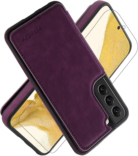 PYTWOPY Funda tipo cartera para Galaxy S22 con tarjetero de crédito, bloqueo RFID, función atril, cierre magnético de cuero para Samsung Galaxy S22