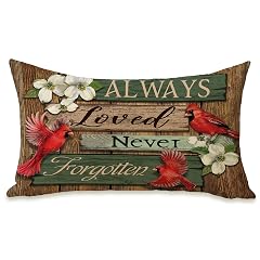 Fahrendom Memorial Cardinal Lumbar Decorative Rectangle Pillow Cover 12 x 20 Always Loved Never Forgotten Red Birds Pillowcase