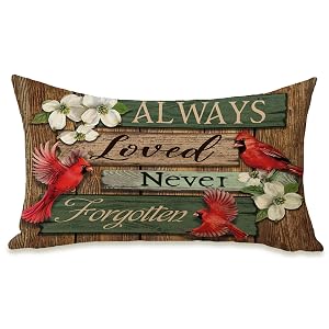 Fahrendom Memorial Cardinal Lumbar Decorative Rectangle Pillow Cover 12 x 20 Always Loved Never Forgotten Red Birds Pillowcase