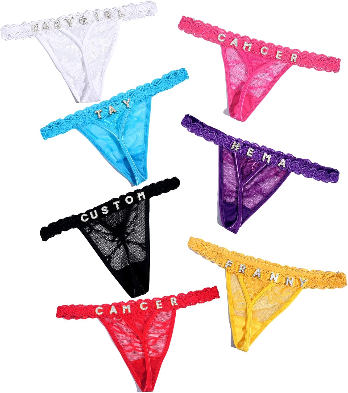 EYIDMFA Personalized Name Thongs for Women Diy Letters Lace