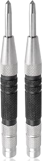 Yakamoz 6 Inch Automatic Center Punch Tool - 2Pcs Stainless Steel Spring Loaded Center Hole Punch for Metal Wood Glass Plastic & Emergency Car Window Breaker, Adjustable Tension, Non-Slip Grip
