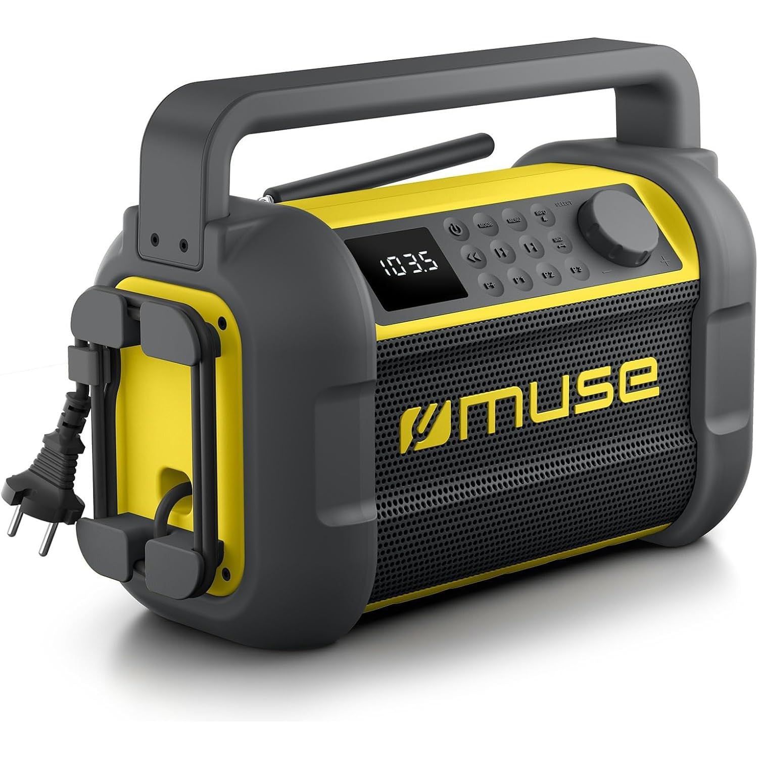 Radio de Chantier Robuste - Muse M-928 BTY - étanche à la poussière et aux éclaboussures (IP64), Bluetooth, Radio FM, Noir/Jaune