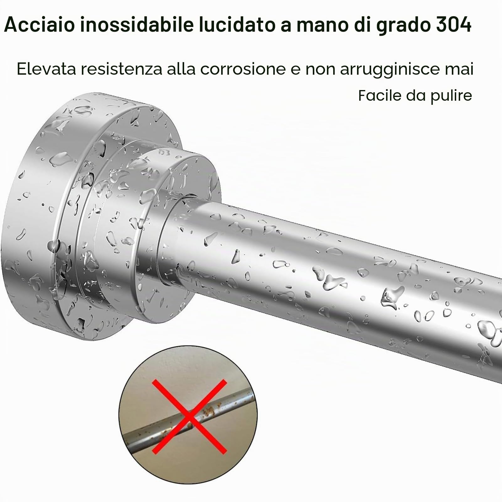 Bastone Tenda a Pressione Estensibile 48-200cm Senza Forare Asta Telescopica in Acciaio Inox Bastone Tenda Doccia Argento Antiscivolo & Mai Rustico per Finestra, Armadio, Porta