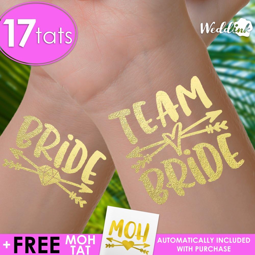 Set of 17 Bachelorette Party, bachelorette tattoos, Team Bride, Tattitude, bridal party, bridesmaid tattoo, bride, hens party, wedding party, bachelorette party favors, team bride, gold bride