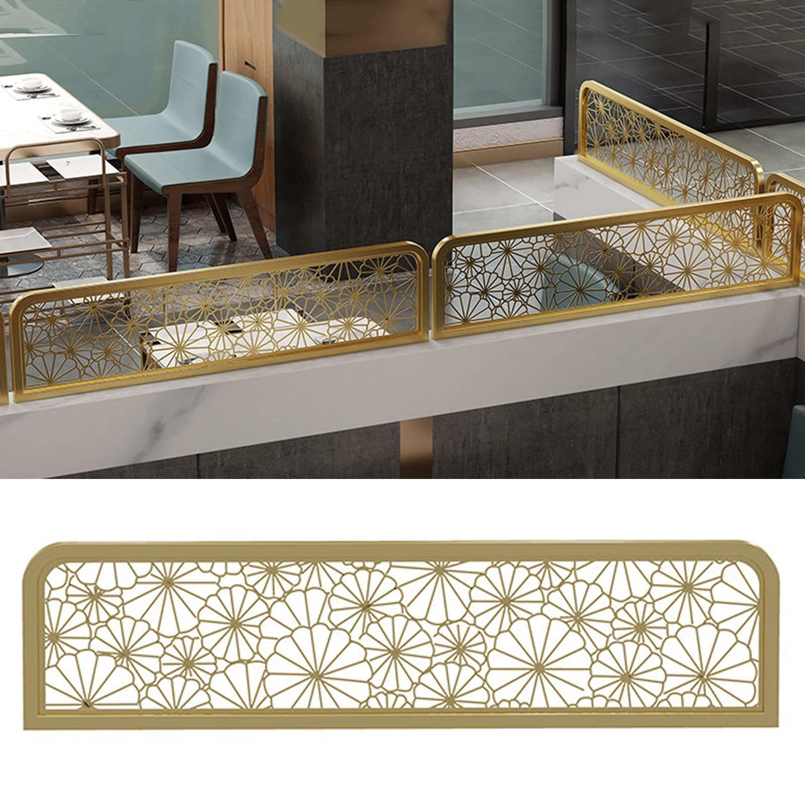 Cloison de séparation pour Salle à Manger, paravent Moderne en Fer avec Motif Floral ajouré, séparation Basse pour comptoir, Bureau ou Table de Bar, séparateur(Gold,110CM)