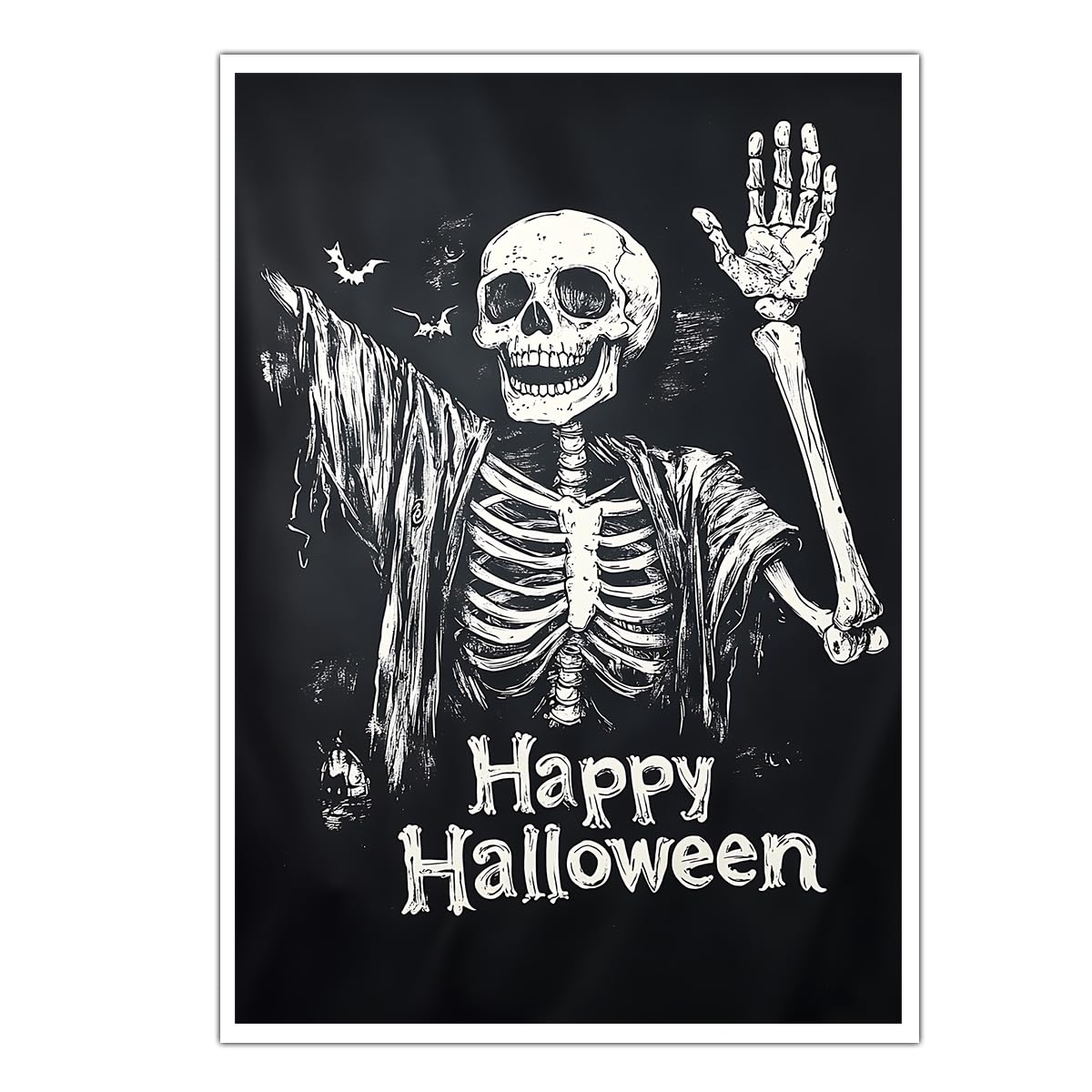 SHENGPOSTER Happy Halloween Canvas Wall Art Chalkboard Skeleton Bat Black White Wall Art Prints for Living Room Apartment, Unframed 70x105cm