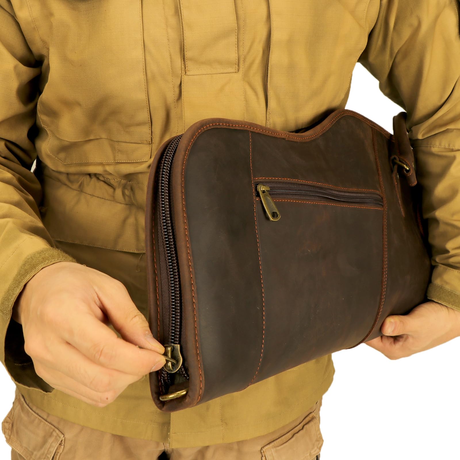 TOURBON Custodia per fucile in vera pelle da 52" Borsa morbida imbottita per fucile con tasca con cerniera e tracolla