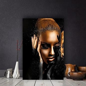 Canvas Picture Black and Golden African Women Poster Art Print Living Room Decoration Bedroom Pictures Wall Decoration 50 x 70 cm without Frame