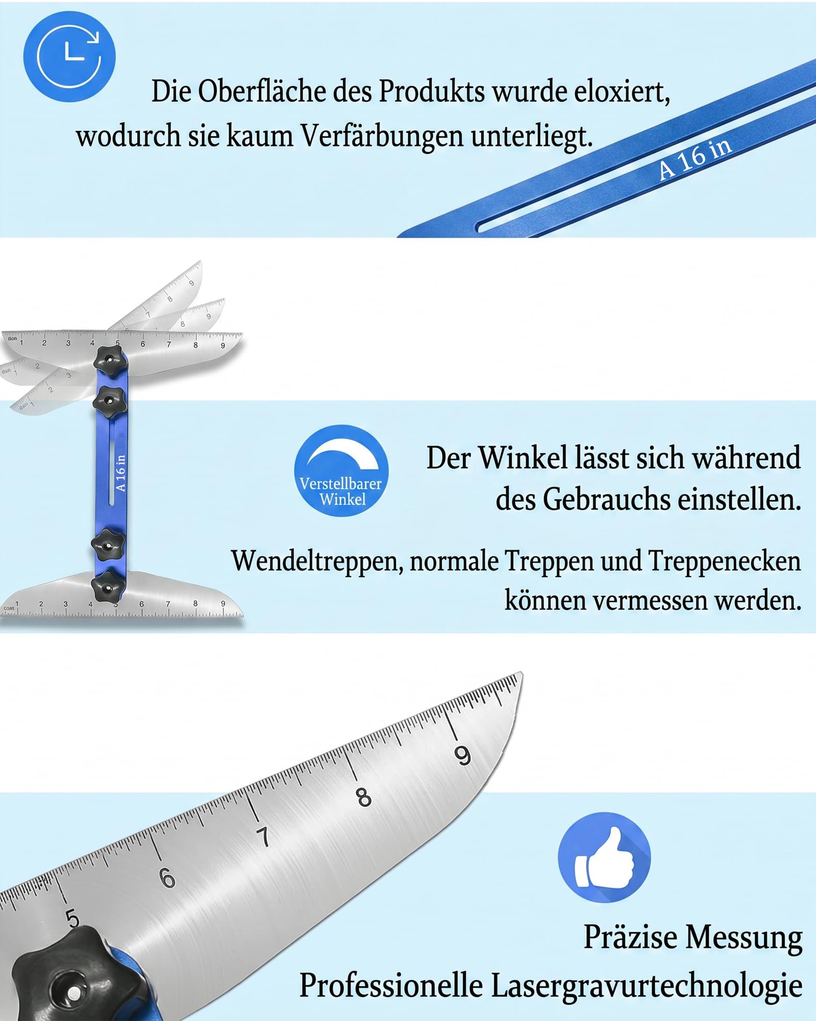 Treppenstufen Schablone Werkzeug: Treppenstufen-Schablonenwerkzeug 25.4–152.4cm Aluminium Verstellbar Für Holztreppen Zuschnitt Renovierung Für Bodenleger und Tischler