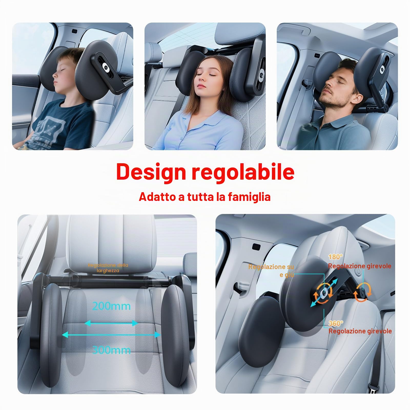 Poggiatesta per Auto per Bambini, 2025 Nuovo Aggiornamento Supporto per il Collo per Auto, Rotazione a 360° Regolabile Poggiatesta per Auto per Bambini e Adulti, Cuscino per Poggiatesta per Auto in