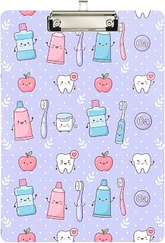 Cute Teeth Dental Care Clipboard - A4 Size, Purple, 12.5" x 9", Low Profile for Teachers