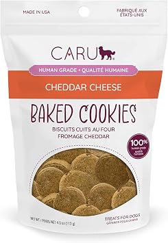Caru - Cheddar Cheese Baked Cookies - Natural Treats for Dogs - Human Grade Ingredients - Flavorful - Wheat, Corn, Soy & Legume Free - Non-GMO - Made in USA - 4 oz - 1 Pack