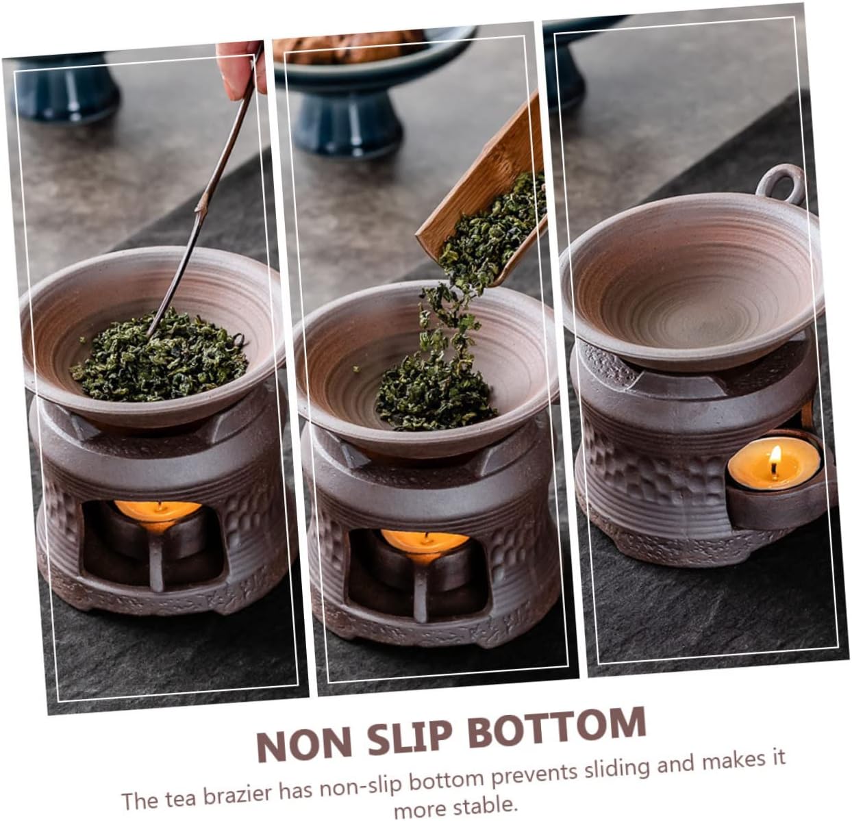Luxshiny Ceramic Teapot Warmer with Candle Holder and Heating Base Brown Rustic Tea Brazier Tray for Home Use Non Deformable Material Candle Design for Even Heating and Enhanced Tea Aroma