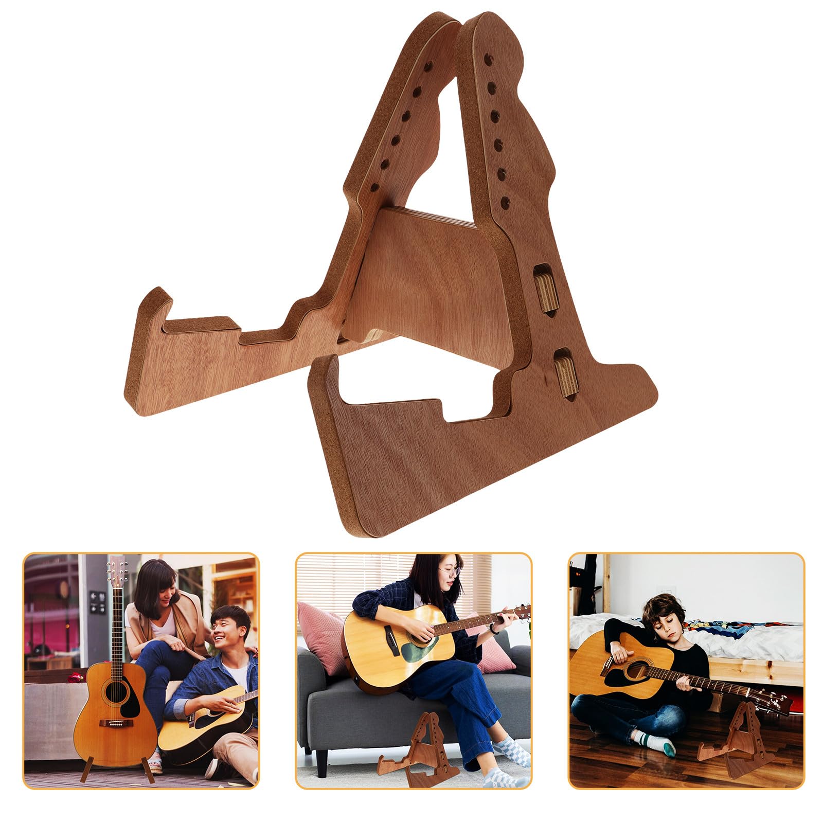 NOLITOY Supporto per Chitarra e Basso Design Verticale Stabile in Legno Marrone Protezione Sicura Supporto da Pavimento Robusto e Funzionale per Performance e Viaggio