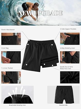 Men's Swim Trunks with Compression Liner Summer Beach Shorts Quick Dry 7 Inch Board Shorts Swimsuit Swimwear for Men