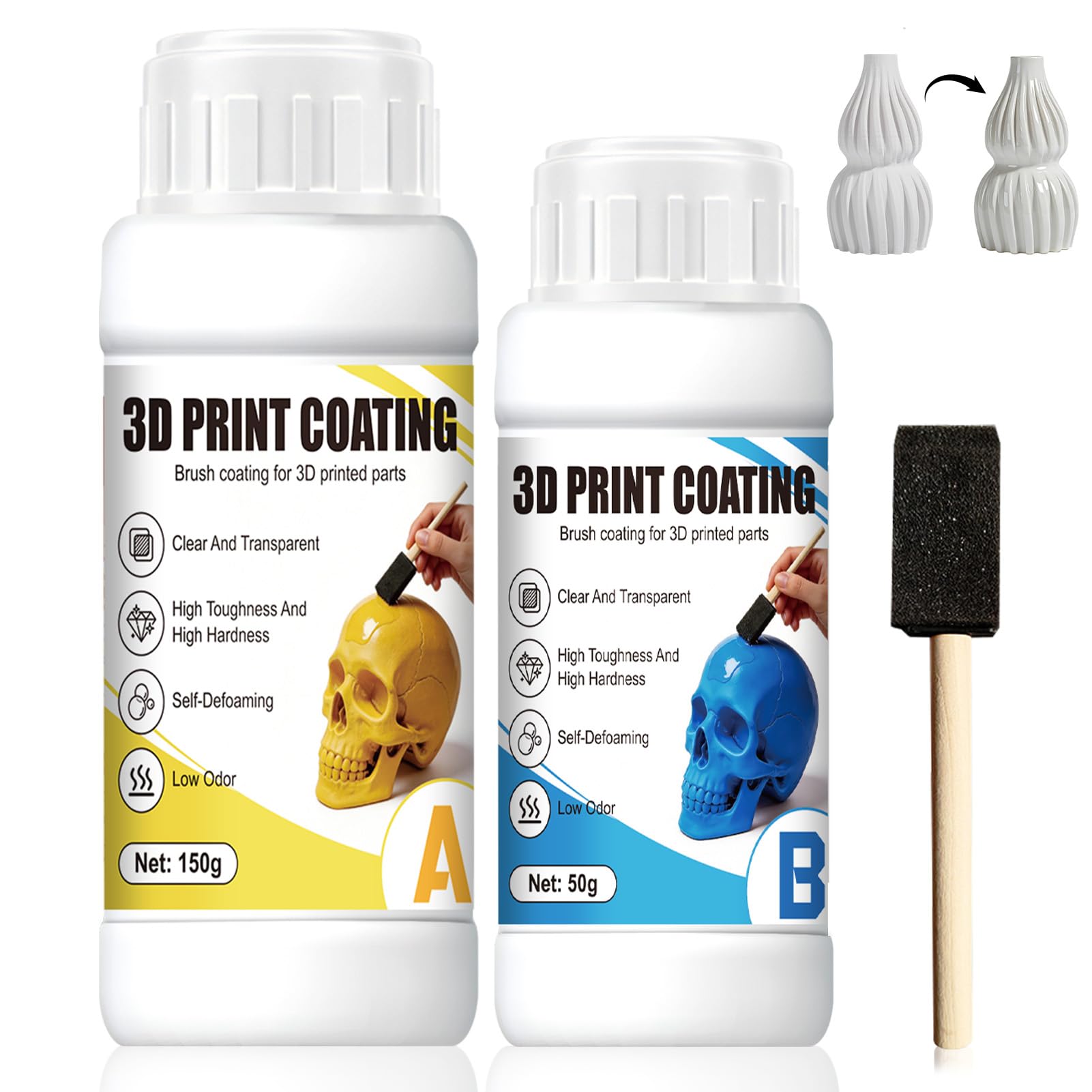 Coating 3d-Print Coating, Resina Epossidica Trasparente, 3d finish resin per Levigatura e Rifinitura di Stampe 3d Produce una Finitura Liscia e Lucida, 150G+50G