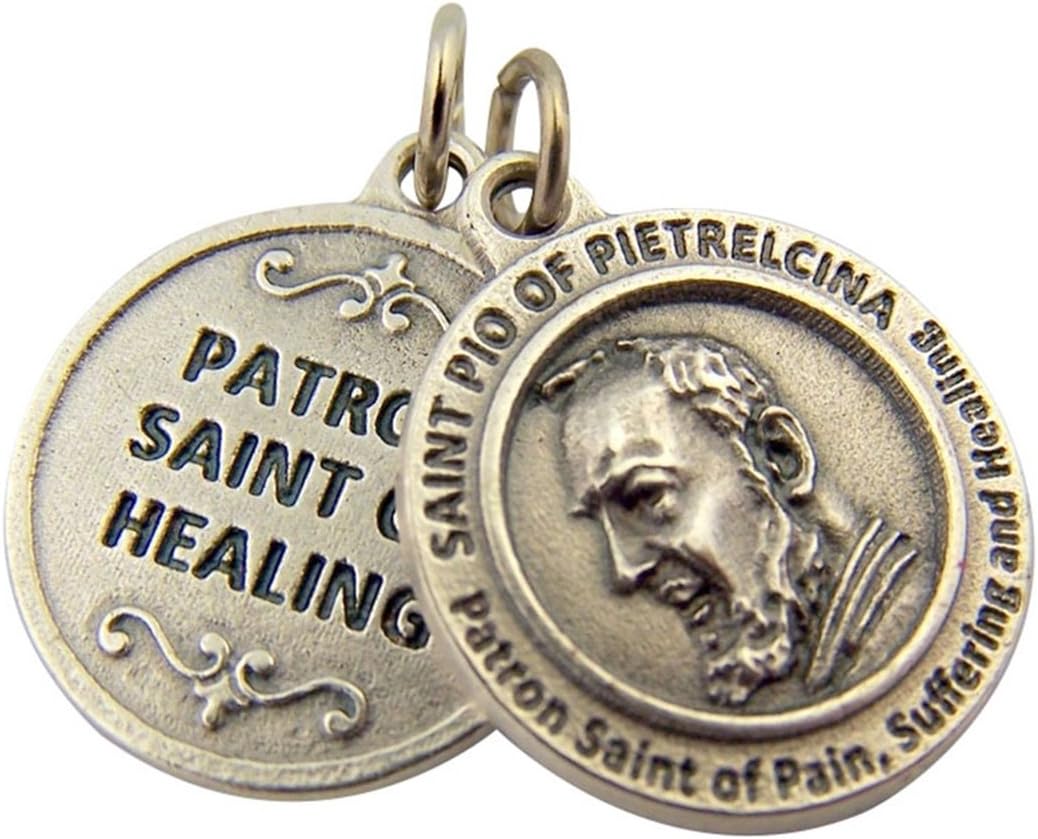Silver Toned Base Patron of Healing Saint Pio of Pietrelcina Medal, 3/4 Inch